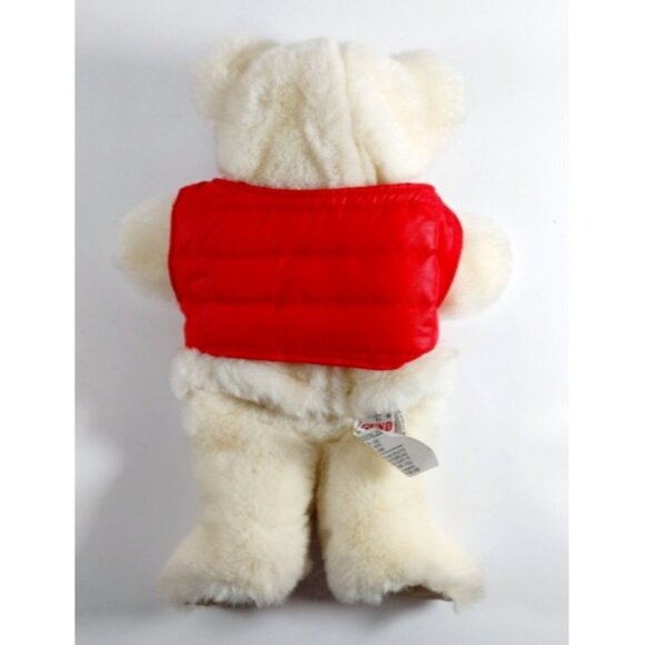 Bialosky Bear By Gund Full Body Hand Puppet Red Jacket 1984 12” Cream Off White - Picture 2 of 4